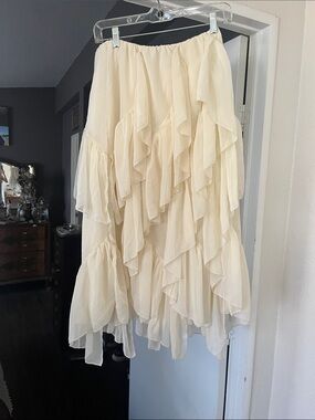 Elegant Cream Layered Ruffle Midi Skirt - Women’s Flowy Skirt